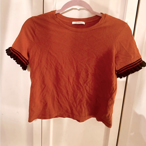 Zara TRF Short Sleeve Flutter Sleeve Crop Top size M - Picture 5 of 5